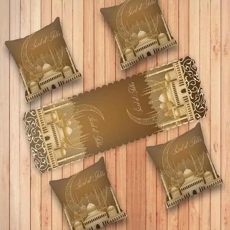 Ramadan Pillow&runner Set, Islamic Table Runner, Religious Motif Throw Pillow, Arabic Decor, Moslem Gift, Muslim Decor