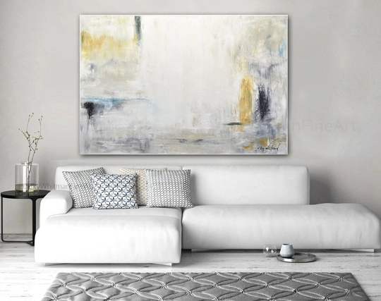 White Oil Painting With Pops Of Color Abstract Art Framed Artwork Available Original Colorful Bright Wall Décor By Sky Whitman