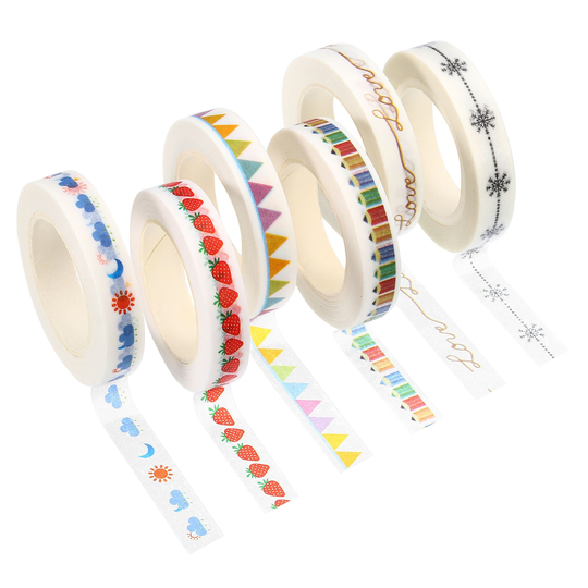 6pcs 8mmx10m Washi Tape Sticker, Flag, Love, Pencil, Snow, Strawberry, Weather - White