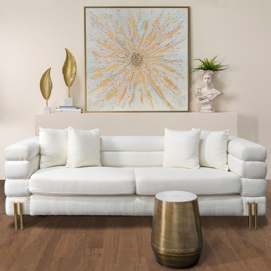Stainless Steel, Bolstered 3-seater Sofa, White 27.8"H - 90.5" x 37.4" x 27.8"