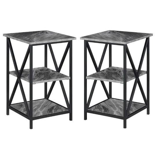 Tucson End Table with Shelves in Marble Gray Wood Finish - Set of 2 - 54 x 84