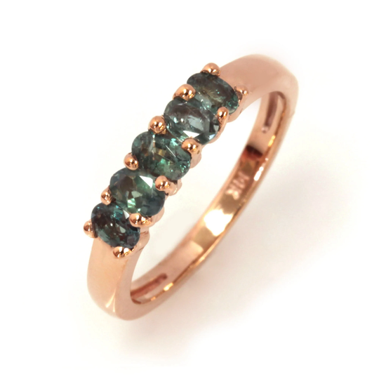 0.6 Ctw Natural Color Change Alexandrite 5 Stone Ring/Anniversary Band Real Oval Cut Alexandrites Solid 14K 18K Gold June Birthstone