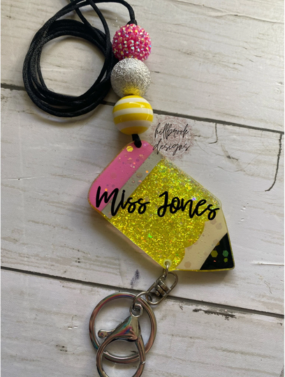 Pencil Beaded Lanyard; Personalization Teacher Lanyard