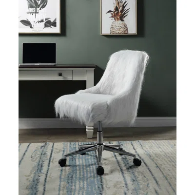 Arundell II Office Chair In White Faux Fur & Chrome Finish