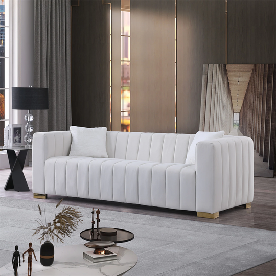 White 3-seater Velvet Sofa