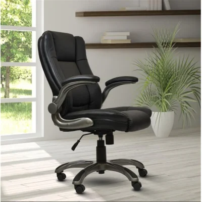 Medium Back Executive Office Chair With Flip-up Arms, Black
