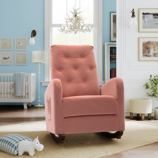 Baby Room High Back Rocking Chair & Nursery Chair Comfortable Rocker Fabric Padded Seat