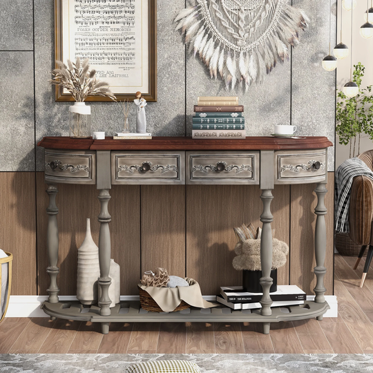 52'' Modern and Contemporary Curved Console Table Sofa Table Entryway Table for Bedroom with 4 Drawers and 1 Shelf