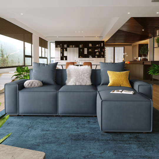 L-Shaped Sofa with Removable Ottoman and 2 Comfortable Pillows