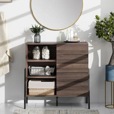 Accent Storage Cabinet Mid-Century Buffet Sideboard With Metal Leg