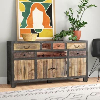 Byars 58'' Wide 7 Drawer Acacia Mango Sheesham Wood Sideboard
