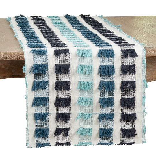 Striped Table Runner With Fringe Design