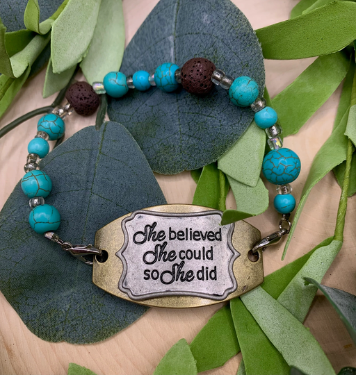 Handmade Beaded Bracelet - She Believed Could..., Essential Oil Diffuser Jewelry