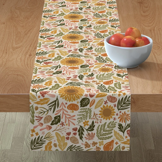 Fall Woodland Floral Table Runner - Autumn Botanicals By Writtenbykristen Flowers Nature Cotton Sateen Spoonflower