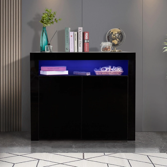 Modern High Gloss Sideboard,Storage Cabinet with 2 Doors & LED Light