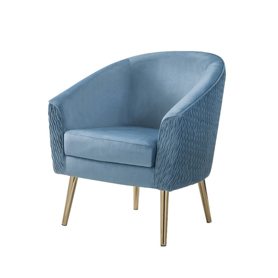 Blue Velvet Upholstered Accent Chair in Gold Finish