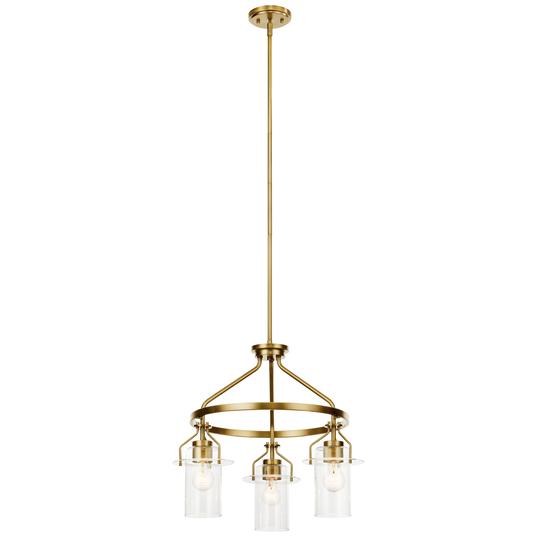 Kichler Lighting Everett 3-Light Natural Brass Vintage Industrial Round Chandelier with Clear Glass