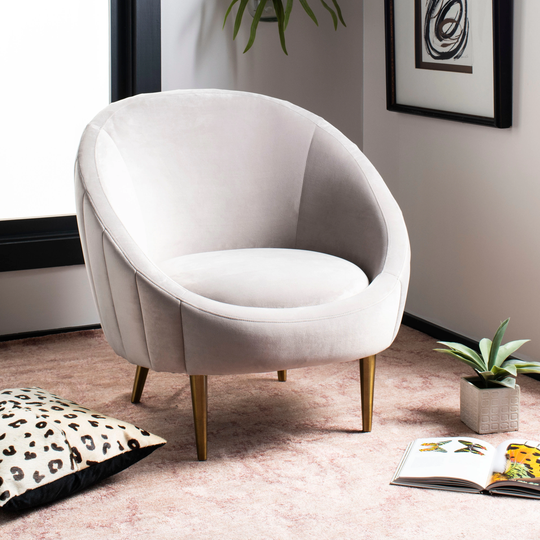 SAFAVIEH Couture Razia Pale Taupe Velvet Channel Tufted Tub Chair - 32.1"x30.3"x31.5"