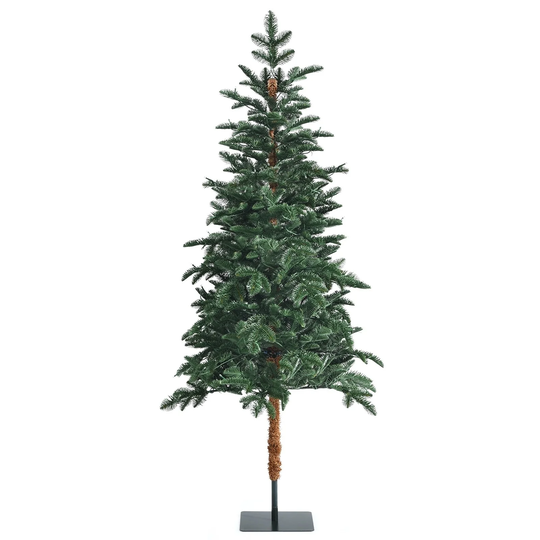 Pre-Lit Artificial Hinged Pencil Christmas Tree with 250 Lights and Metal Stand - 6 feet