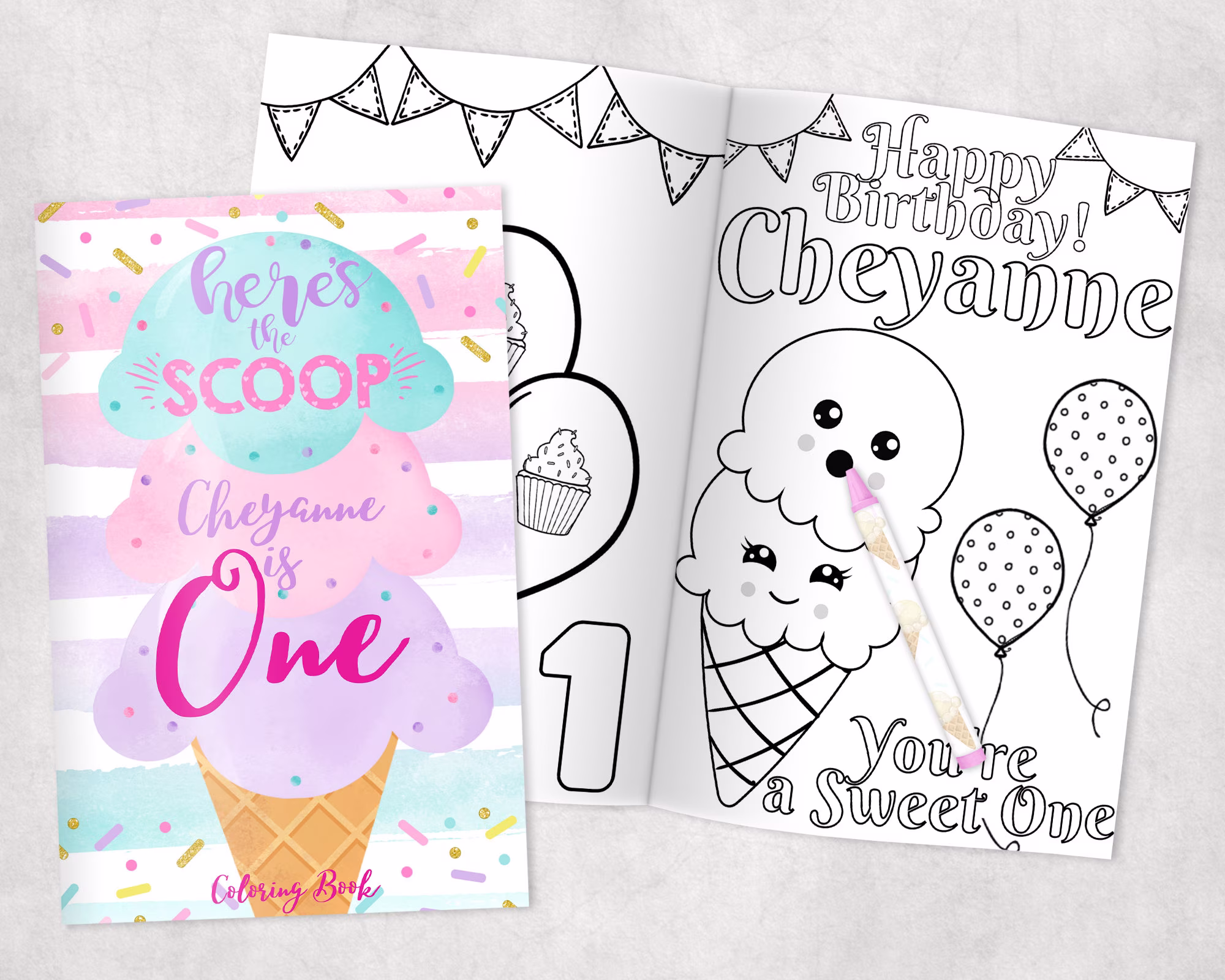 Ice Cream Personalized Coloring Books - Custom Party Favors Thank You Gift Birthday Printed & Shipped- 12