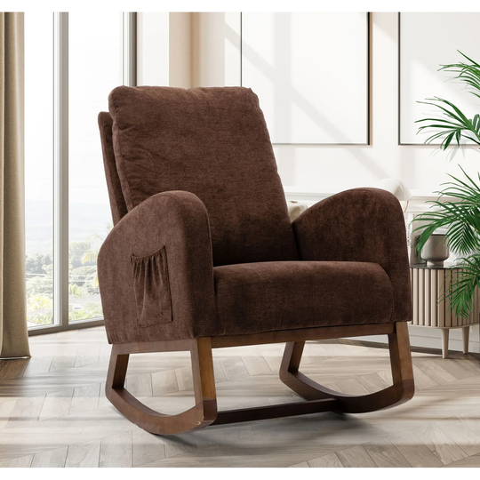Comfortable Rocking Chair with High Backrest & Cozy Armrest, Rocking Nursery Modern Lounge Chair for Living Room & Bedroom