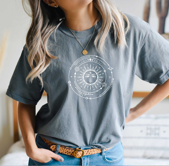 Comfort Colors Boho Shirt, Sun With White Ring Comfy Oversized Shirt