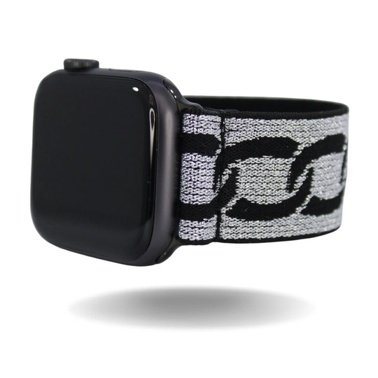 Elastic Watch Band For Apple - All Series | Models 1 8, Se, Ultra Black Chain Silver Glitter Goth Punk