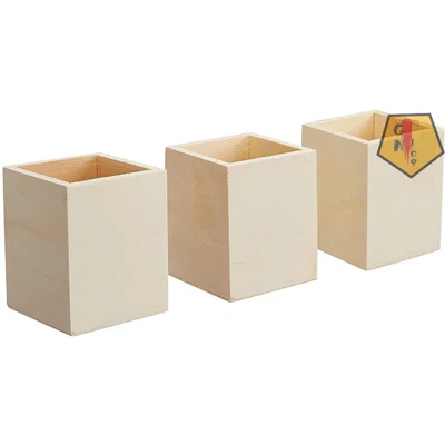Unfinished Wooden Pencil Holder, Stationery Organizer (3 Pack)