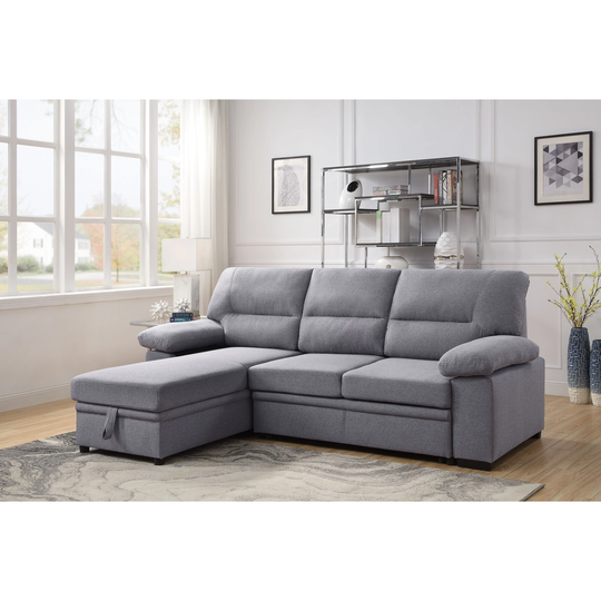 Reversible Storage Sleeper Sectional Sofa Sleeper Sofa Bed Grey Fabric