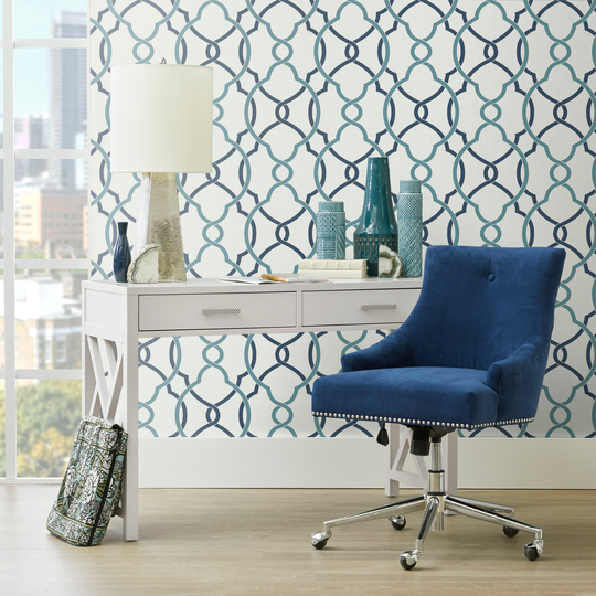 Blue Velvet Button Tufted Home Office Chair with Nailhead Trim