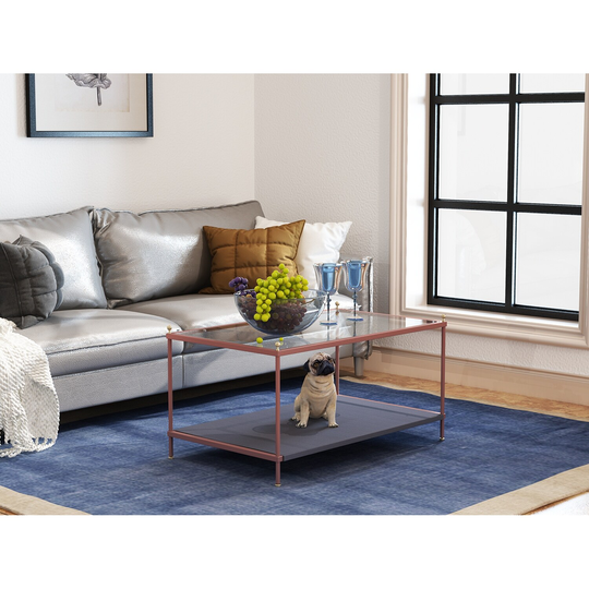 Net cloth tempered glass tabletop coffee table,multi-function easy assembly minimalist creative metal tea table