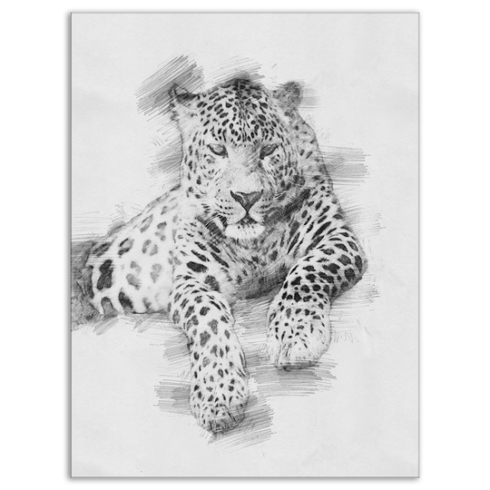 Designart 'Black and White Leopard Pencil Sketch' Animals Print on Wrapped Canvas
