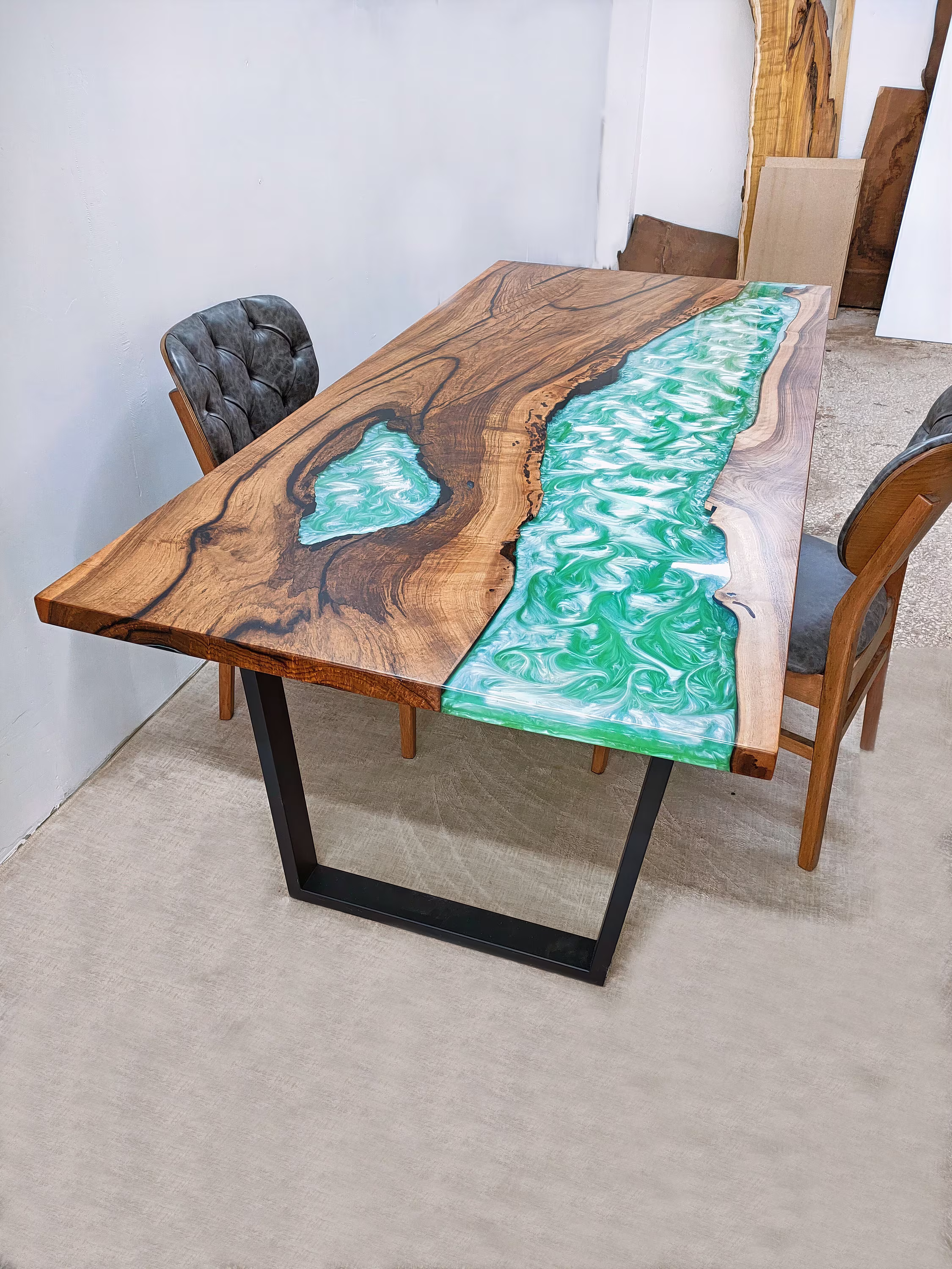 Green River Epoxy Table, 3D Walnut Clear Resin Dining Coffee Custom Table