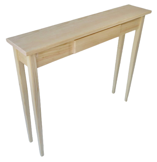 Unfinished Pine Narrow Shaker Console Sofa Wall Table With False Drawer - 36" Long X 7.5" Deep 30" Tall