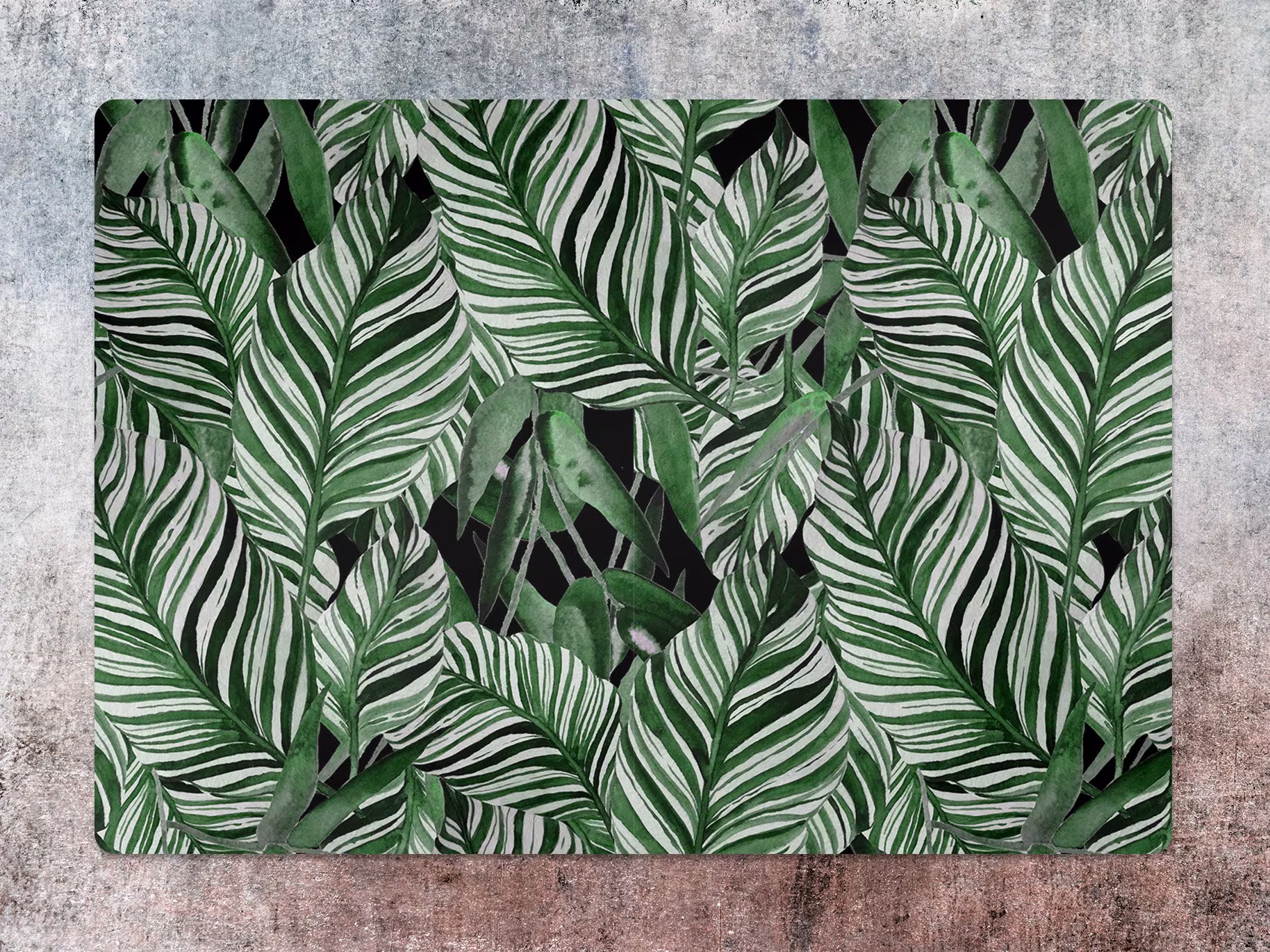 Dark Jungle Leaves Chair Mat, Green Vinyl Floor Black Protective Botanical Splat Pad, Flooring, Gift Idea