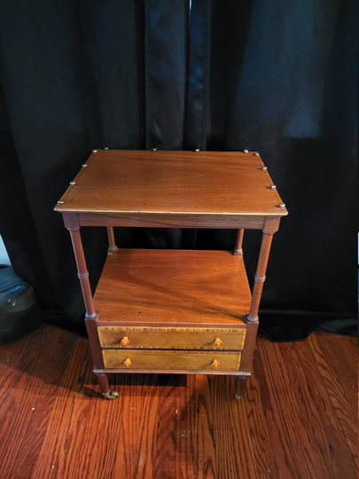 Side Table, Lamp End Nightstand, Mahogany Accent Wood Brass Furniture, Table