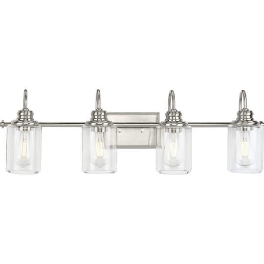 Aiken Collection 4-Light Brushed Nickel Clear Glass Vintage Bath Vanity Light