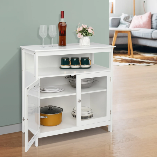 80.65*40*82cm Transparent Double Doors Double Inner Compartments With Middle Storage Layer MDF NC Spray Paint Sideboard