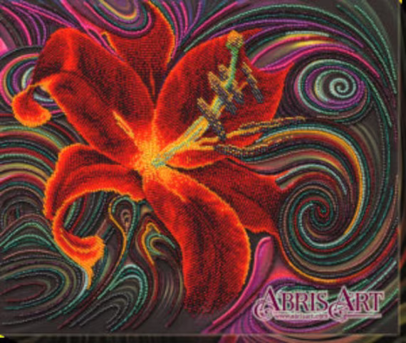 Diy Bead Embroidery Kit On Art Canvas "Flower - Red Lily", Gift. Size 11.8"×14.6" | 30×37 Сm | Abris