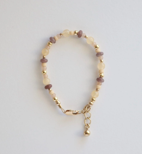 Baby Bracelet - Beaded Beige Lavender Jade 14K Gold Filled Pebblestone Gentleness Serenity Gem Charm Bracelet