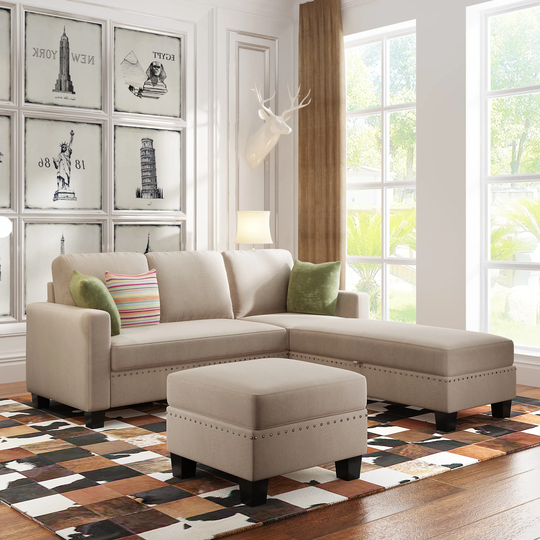 L Sectional Sofa with Ottoman,3 pieces Sofa Set