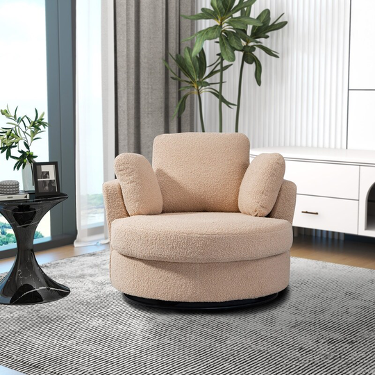 Barrel Chair and Half Swivel Sofa Cozy Club Chair with 3 Pillows