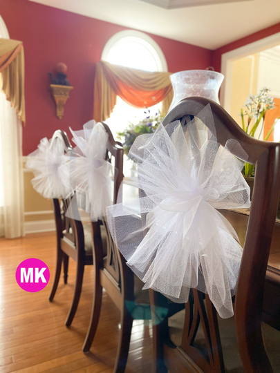 Handmade Tulle Pom Sash For Chair, Aisle Decor Price 3, Communion, Bridal Shower Decoration, Pew Bows