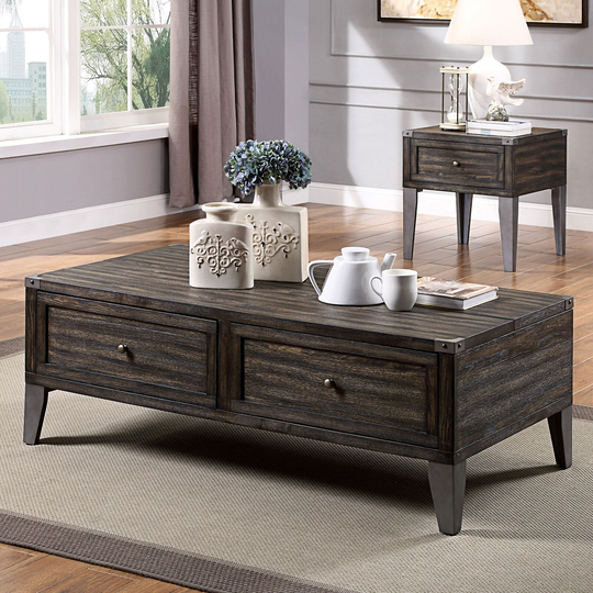 Lift-top Design Coffee Table with Storage Drawers, Dark Oak