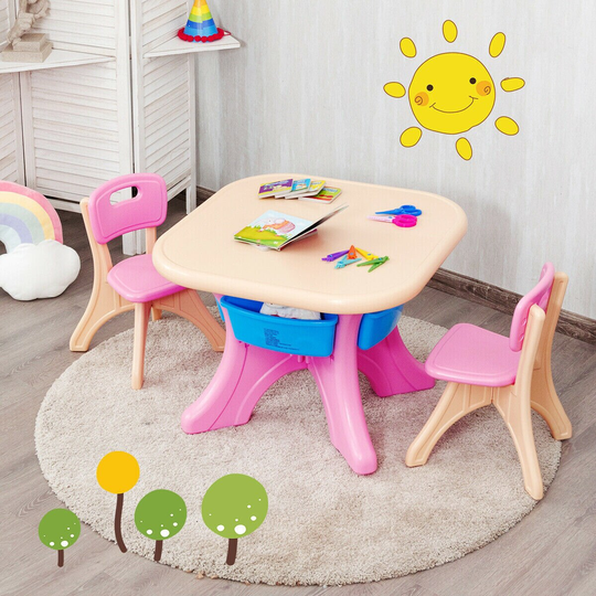 In/Outdoor 3-Piece Plastic Children Play Table & Chair Set - Pink