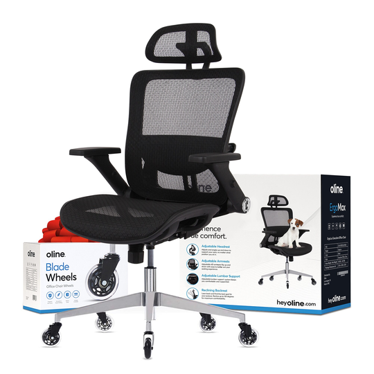 Oline ErgoMax Ergonomic Adjustable Swivel Office Chair w/ Lumbar Support, Black - 50.9
