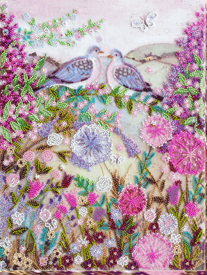 Diy Bead Embroidery Kit On Art Canvas "Love Cooing" Size 10.6"×13.8" | 27×35 cm, Gift | Abris