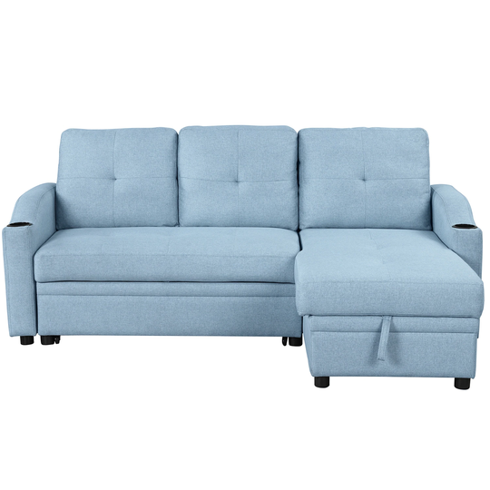 Modern Pull Out Linen Upholstered Sofa Bed with Hidden Storage