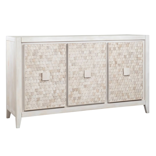 White Washed 3-Door Acacia Sideboard - 60" W x 17.75" D x 35.5" H