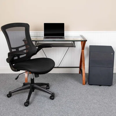 Holiness 3 Piece Glass Rectangular Computer Desk Office Set with Chair